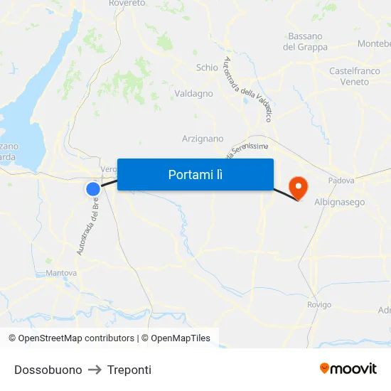 Dossobuono to Treponti map