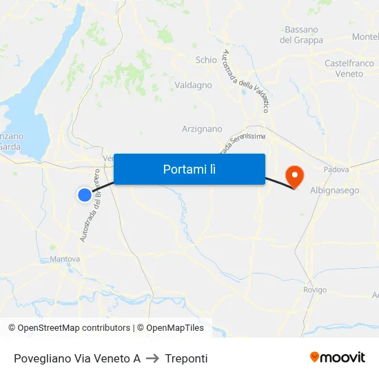 Povegliano Via Veneto A to Treponti map