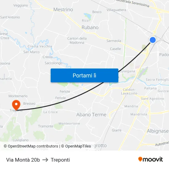 Via Montà 20b to Treponti map