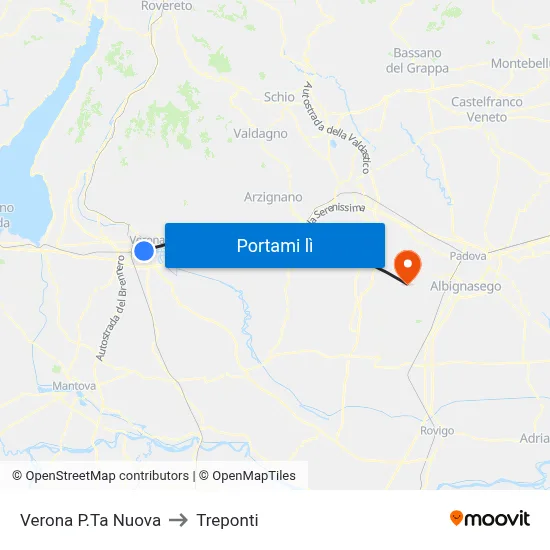 Verona P.Ta Nuova to Treponti map