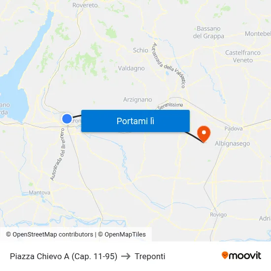 Piazza Chievo A (Cap. 11-95) to Treponti map