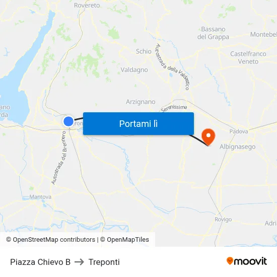 Piazza Chievo B to Treponti map