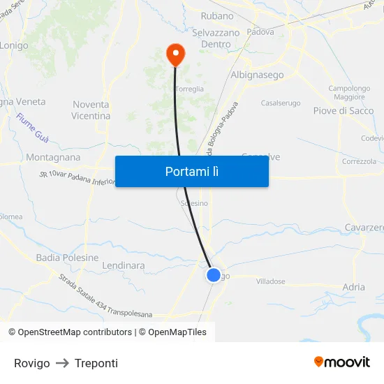 Rovigo to Treponti map