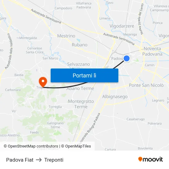 Padova Fiat to Treponti map