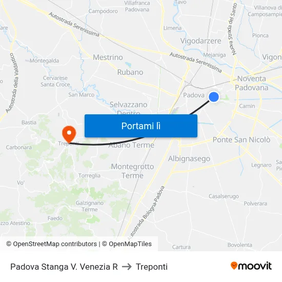 Padova Stanga V. Venezia R to Treponti map