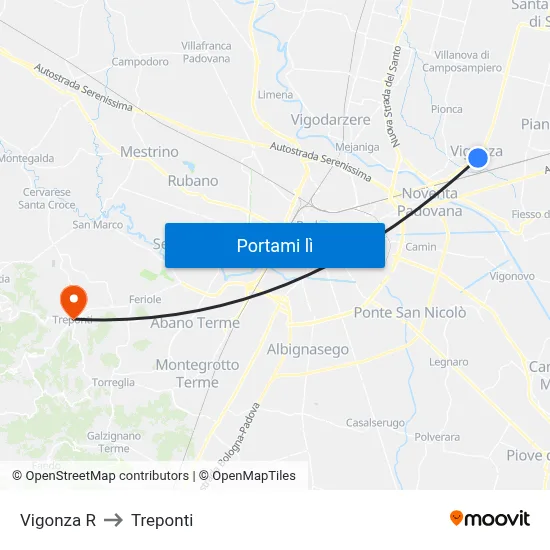 Vigonza R to Treponti map