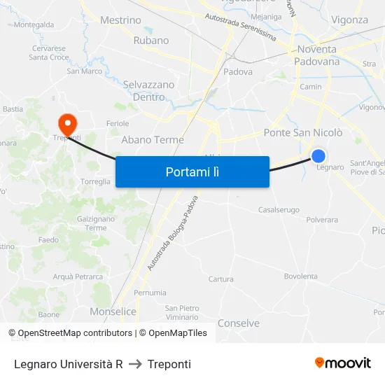 Legnaro Università R to Treponti map