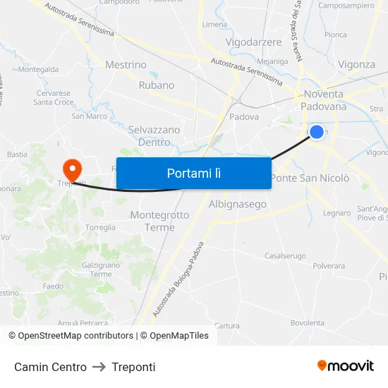Camin Centro to Treponti map