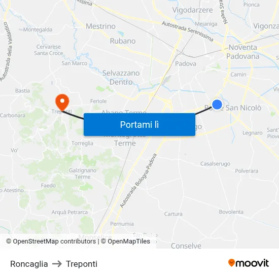 Roncaglia to Treponti map