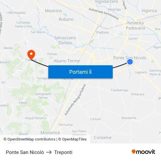 Ponte San Nicolò to Treponti map