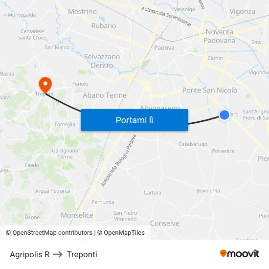 Agripolis R to Treponti map