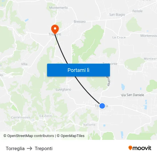 Torreglia to Treponti map