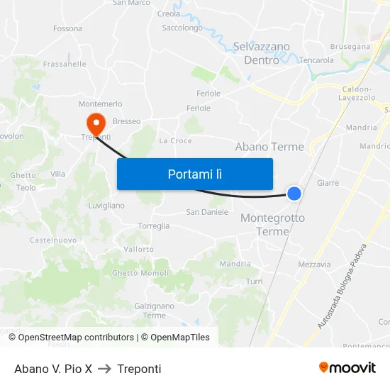 Abano V. Pio X to Treponti map