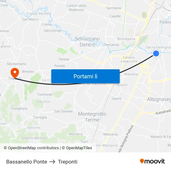 Bassanello Ponte to Treponti map