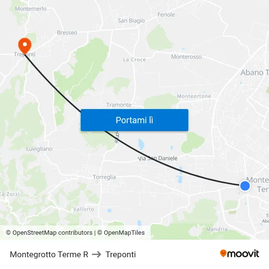 Montegrotto Terme R to Treponti map