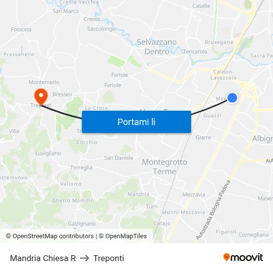 Mandria Chiesa R to Treponti map