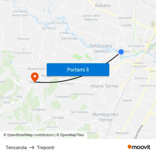 Tencarola to Treponti map