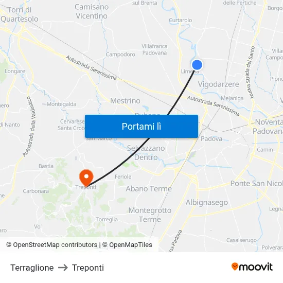 Terraglione to Treponti map