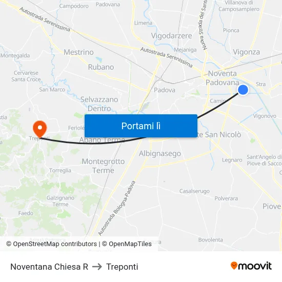 Noventana Chiesa R to Treponti map