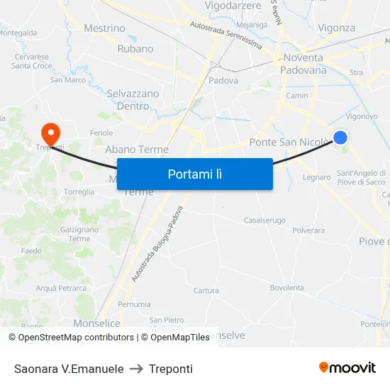 Saonara V.Emanuele to Treponti map