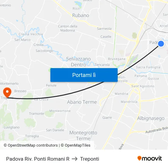 Padova Riv. Ponti Romani R to Treponti map