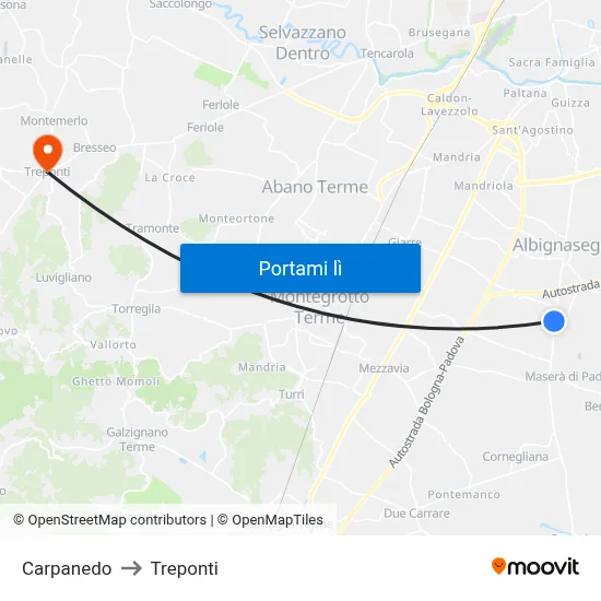 Carpanedo to Treponti map