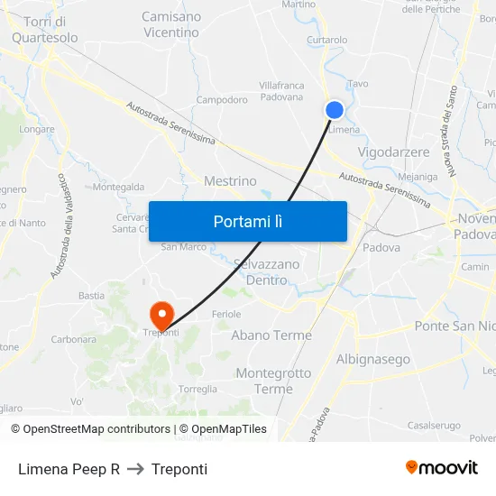 Limena Peep R to Treponti map