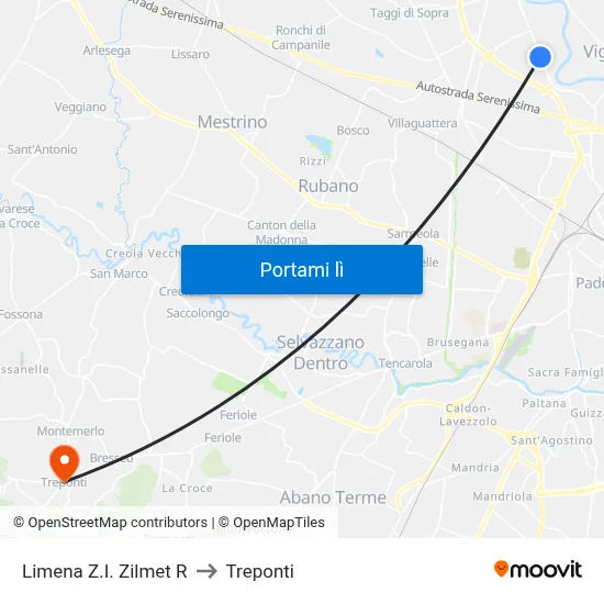 Limena Z.I. Zilmet R to Treponti map