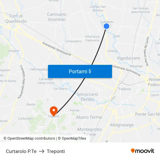 Curtarolo P.Te to Treponti map
