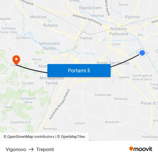 Vigonovo to Treponti map