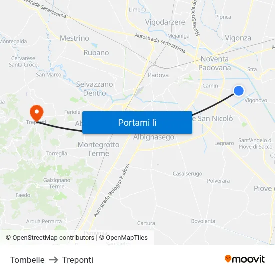 Tombelle to Treponti map