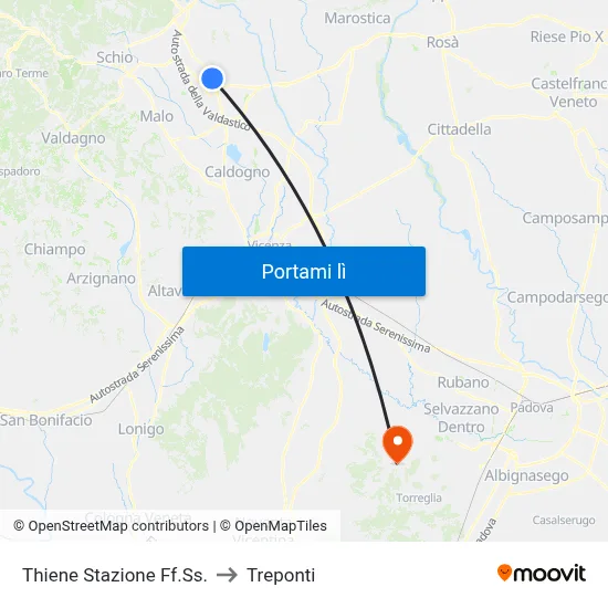 Thiene Stazione Ff.Ss. to Treponti map