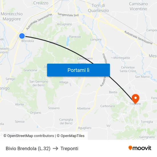 Bivio Brendola (L.32) to Treponti map