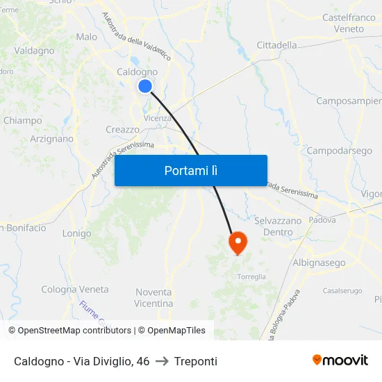 Caldogno - Via Diviglio, 46 to Treponti map