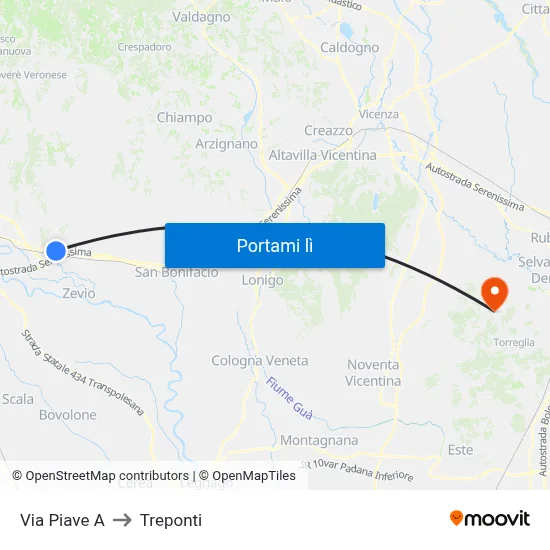 Via Piave A to Treponti map
