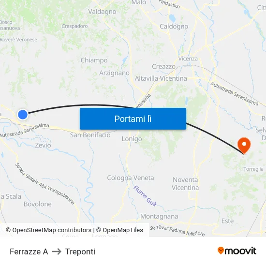 Ferrazze A to Treponti map