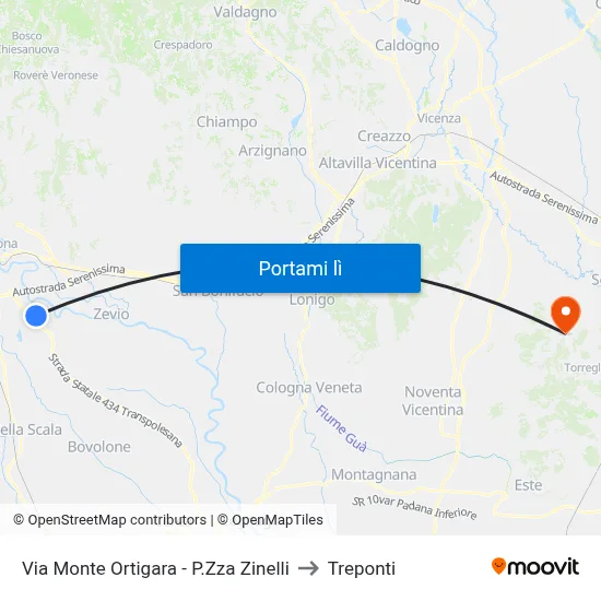 Via Monte Ortigara - P.Zza Zinelli to Treponti map