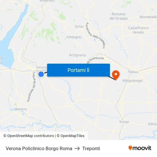 Verona Policlinico Borgo Roma to Treponti map