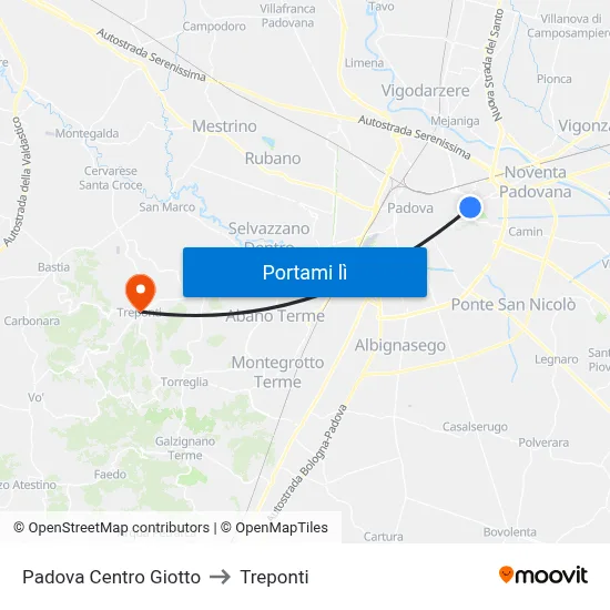 Padova Centro Giotto to Treponti map