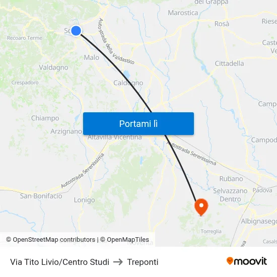 Via Tito Livio/Centro Studi to Treponti map