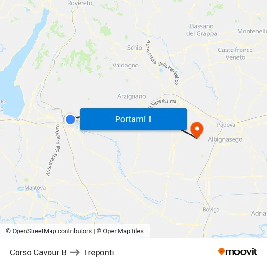 Corso Cavour B to Treponti map