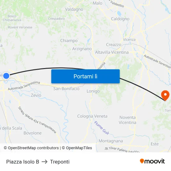 Piazza Isolo B to Treponti map