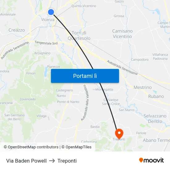 Via Baden Powell to Treponti map
