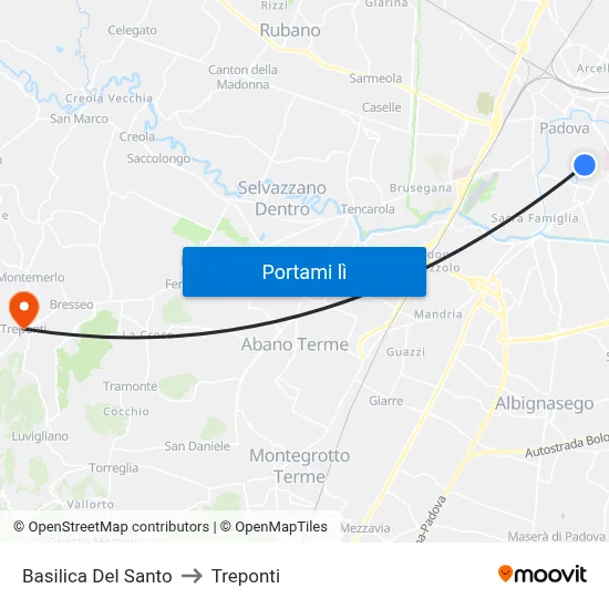 Basilica Del Santo to Treponti map