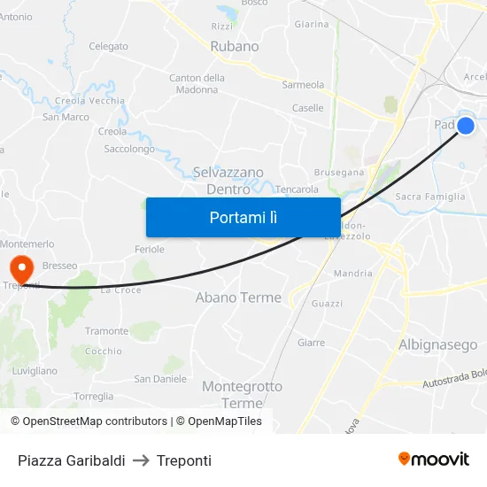 Piazza Garibaldi to Treponti map