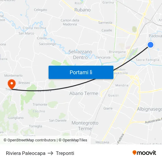 Riviera Paleocapa to Treponti map