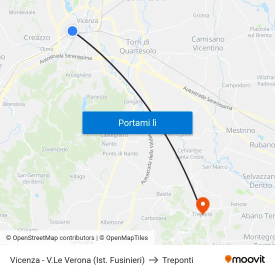Vicenza - V.Le Verona (Ist. Fusinieri) to Treponti map