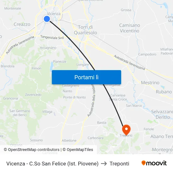Vicenza - C.So San Felice (Ist. Piovene) to Treponti map