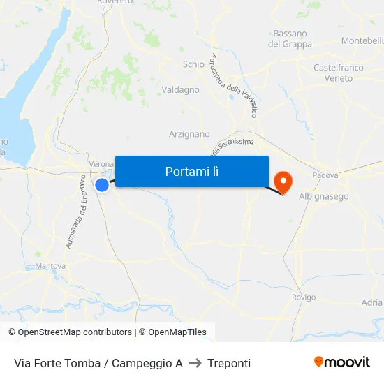 Via Forte Tomba / Campeggio A to Treponti map