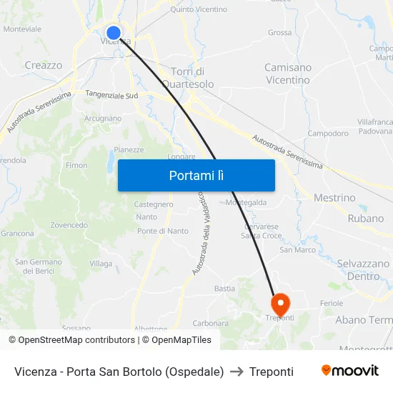Vicenza - Porta San Bortolo (Ospedale) to Treponti map